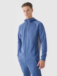4F Bluza treningowa rozpinana z kapturem męska - niebieska L. Niebieskie bluzy z kapturem 4F, l, bez wzorów, z dzianiny, z kapturem. W wyprzedaży za 99.99 zł.