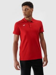 4F Koszulka polo regular męska - czerwona XXL. Czerwone koszulki polo 4F, m, bez wzorów, z bawełny, bez kołnierzyka, bez ramiączek. Za 99.99 zł.