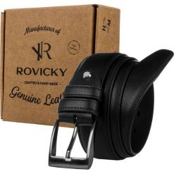 Pasek skórzany czarny Rovicky PRS-08-ARS. Czarne paski ROVICKY, bez wzorów, ze skóry, klasyczne. Za 41.99 zł.