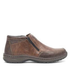 Półbuty Rieker. Brązowe eleganckie półbuty Rieker, bez wzorów, bez obcasa, bez zapięcia. Za 359.99 zł.