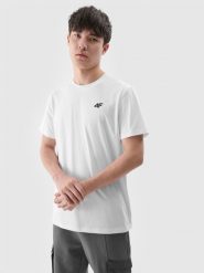 4F T-shirt regular gładki męski - biały M. Białe t-shirty 4F, m, bez wzorów, z bawełny, bez kołnierzyka, bez ramiączek. Za 49.99 zł.