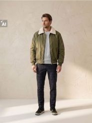 Ocieplana kurtka bomberka - khaki. Brązowe kurtki Sinsay, l, bez wzorów, bez kaptura. Za 139.99 zł.