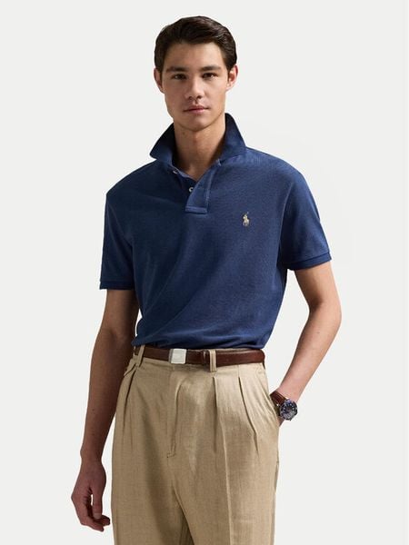 Polo Ralph Lauren Polo 710536856459 Granatowy Slim Fit. Niebieskie koszulki polo Polo Ralph Lauren, m, bez wzorów, z bawełny, bez kołnierzyka, bez ramiączek. Za 339.99 zł.