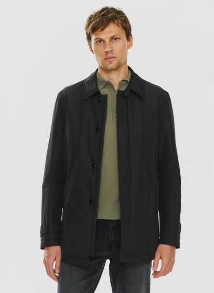 PAKO LORENTE – Czarny przejściowy płaszcz męski. Czarne płaszcze Pako Lorente, na jesień, m, bez wzorów, eleganckie, bez kaptura. Za 499.99 zł.