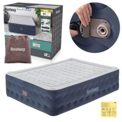 Materac dmuchany dwuosobowy Bestway Premium łóżko do spania z pompką 230V. Niebieskie piżamy Bestway, m, bez wzorów, z materiału, bez ramiączek. Za 283.99 zł.