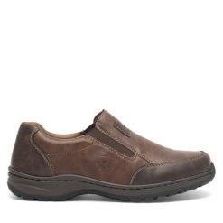Półbuty Rieker. Brązowe eleganckie półbuty Rieker, bez wzorów, bez obcasa, bez zapięcia. Za 349.99 zł.