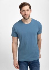 Gładka koszulka T-MODE. Niebieskie t-shirty Volcano, m, bez wzorów, z bawełny, bez kołnierzyka, bez ramiączek. Za 59.99 zł.