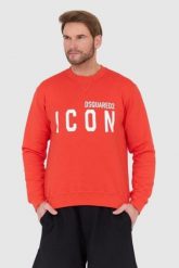 DSQUARED2 Czerwona bluza męska z dużym białym logo icon, Rozmiar S. Czerwone bluzy Dsquared2, l, bez wzorów, bez kaptura. W wyprzedaży za 899.99 zł.