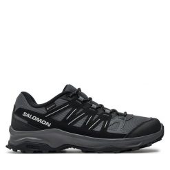 Trekkingi Salomon. Szare buty trekkingowe Salomon, bez wzorów, z gore-texu, bez zapięcia. Za 409.99 zł.