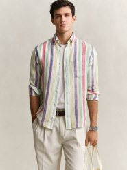 Gant koszula lniana Mężczyźni Regular Fit len wielokolorowy, XL. Koszule GANT, m, bez wzorów, ze lnu, bez kołnierzyka, bez ramiączek. Za 479.95 zł.