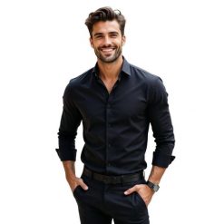 Czarna elastyczna koszula męska Modini Y79. Czarne koszule Modini Moda Męska, m, bez wzorów, z bawełny, bez kołnierzyka, bez ramiączek. W wyprzedaży za 179.10 zł.