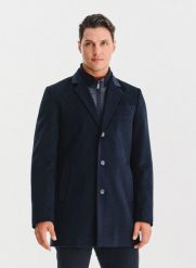 PAKO LORENTE – Granatowy płaszcz męski z wełną. Niebieskie płaszcze Pako Lorente, na jesień, m, bez wzorów, z poliesteru, bez kaptura. Za 999.99 zł.