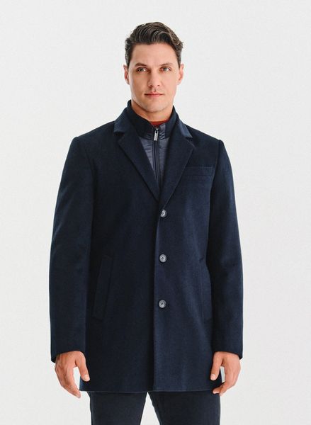 PAKO LORENTE – Granatowy płaszcz męski z wełną. Niebieskie płaszcze Pako Lorente, na jesień, m, bez wzorów, z poliesteru, bez kaptura. Za 999.99 zł.