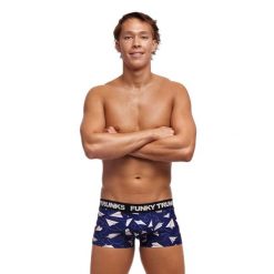 Bielizna męska bokserki spodenki bawełniane Funky Trunks Paper Plain. Niebieskia bokserki FUNKITA, m, bez wzorów, z bawełny. Za 89.99 zł.