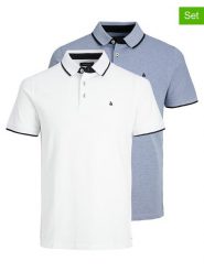 Jack & Jones Koszulki polo (2 szt.) "Jjpaulos" w kolorze biało-błękitnym rozmiar: L. Białe koszulki polo sportowe Jack & Jones, l, bez wzorów, z bawełny, bez kołnierzyka, bez ramiączek. Za 166.88 zł.
