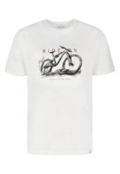 T-shirt z printem roweru T-RIDEON. Białe t-shirty Volcano, m, bez wzorów, z bawełny, bez kołnierzyka, bez ramiączek. Za 59.99 zł.