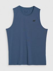 4F Tank top treningowy szybkoschnący męski - granatowy S. Niebieskie t-shirty 4F, m, bez wzorów, bez kołnierzyka, bez ramiączek. Za 69.99 zł.