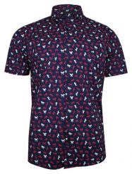 Granatowa Koszula Męska, Taliowana -TO-ON- Krótki Rękaw, Slim Fit, w Biało-Czerwone Konie, Zwierzęca. Czerwone koszule TO-ON, m, bez wzorów, z bawełny, bez kołnierzyka, bez ramiączek. Za 109.00 zł.