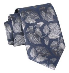 Klasyczny, Szeroki Krawat Męski CHATTIER - Niebieski w Srebrne Kwiaty. Niebieskie krawaty i muchy Chattier, bez wzorów, z tkaniny. Za 49.00 zł.