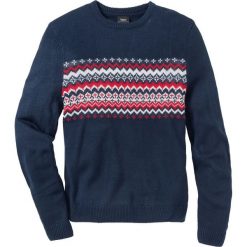 Sweter w graficzny wzór Regular Fit bonprix ciemnoniebieski. Swetry nierozpinane marki bonprix. Za 74.99 zł.