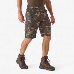 Bermudy outdoor 500 camo woodland. Zielone szorty SOLOGNAC, l, bez wzorów, z bawełny, sportowe. Za 79.99 zł.