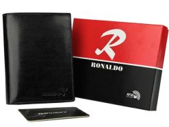 Klasyczny portfel czarny Ronaldo N104-VT BLACK RFID. Czarne portfele RONALDO, bez wzorów, ze skóry. Za 64.99 zł.