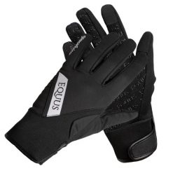 Rękawiczki jeździeckie Softshell. Czarne rękawiczki EQUUS BRAND, na jesień, bez wzorów, z materiału. Za 89.99 zł.