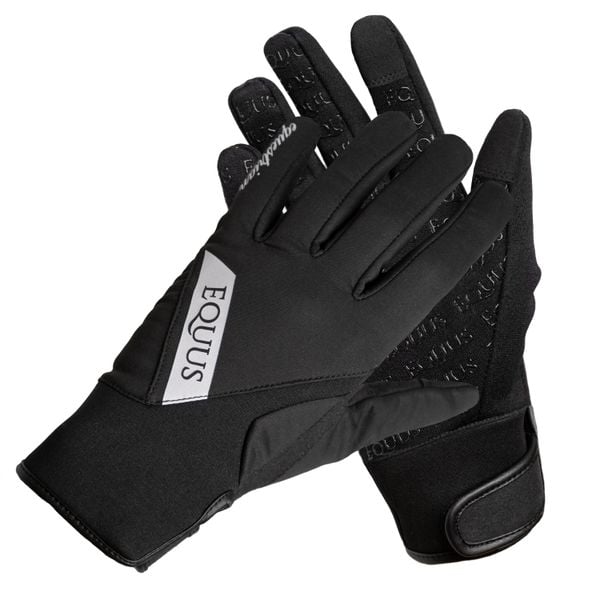 Rękawiczki jeździeckie Softshell. Czarne rękawiczki EQUUS BRAND, na jesień, bez wzorów, z materiału. Za 89.99 zł.