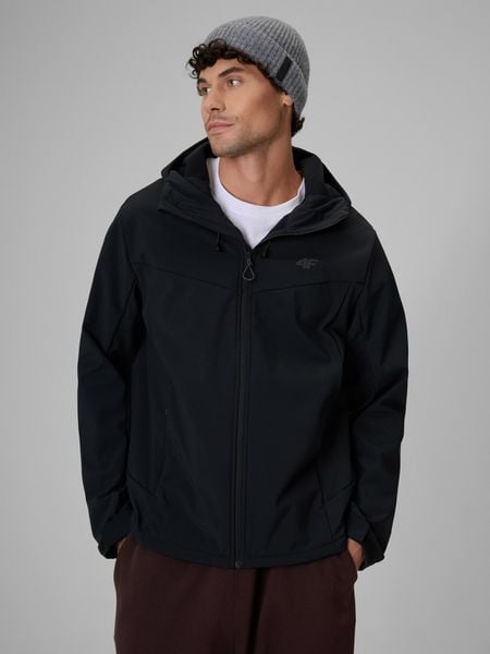 4F Kurtka softshell wiatroodporna membrana 8000 męska - czarna S. Czarne kurtki 4F, m, bez wzorów, z materiału, bez kaptura. Za 299.99 zł.
