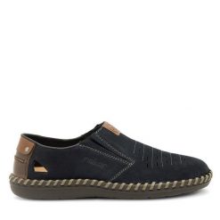 Półbuty Rieker. Niebieskie eleganckie półbuty Rieker, bez wzorów, bez obcasa, bez zapięcia. Za 379.99 zł.