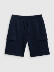 4F Spodenki dresowe cargo męskie - granatowe S. Niebieskie krótkie spodenki sportowe 4F, m, bez wzorów, z dresówki. Za 159.99 zł.