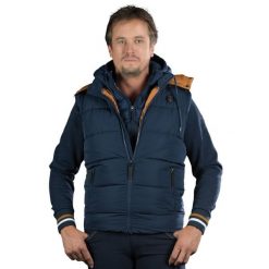 Kurtka puchowa bez rękawów Flags&Cup Parkano. Niebieskie kurtki FLAGS&CUP, bez wzorów, z puchu. Za 357.00 zł.
