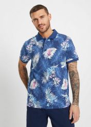 Shirt polo z dżerseju, z nadrukiem w hawajskim stylu, krótki rękaw. Niebieskie bluzki z długim rękawem bonprix, l, bez wzorów, z dżerseju, bez kołnierzyka, bez ramiączek. Za 79.99 zł.