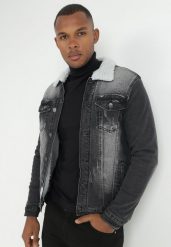 Czarna Kurtka Jeansowa z Kożuszkowym Kołnierzem Rovi. Czarne kurtki Born2be, l, bez wzorów, z jeansu, bez kaptura. Za 99.99 zł.