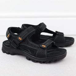 Skórzane sandały męskie na rzepy czarne Vanhorn 28302. Czarne sandały Vanhorn, ze skóry, bez zapięcia. Za 169.99 zł.