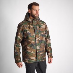 Kurtka Solognac Warm 100 WTP camo woodland. Zielone kurtki SOLOGNAC, na zimę, l, bez wzorów, z materiału, bez kaptura. Za 229.99 zł.