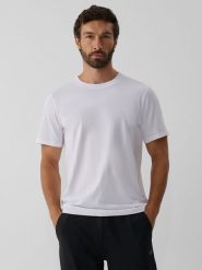 4F T-shirt regular z antybakteryjnym wykończeniem Polygiene męski - biały XL. Białe t-shirty 4F, l, bez wzorów, z dzianiny, bez kołnierzyka, bez ramiączek. Za 69.99 zł.