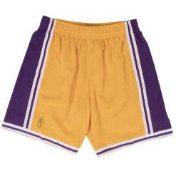 Short NBA Swingma n Los Angeles Lakers. Żółte szorty Mitchell & Ness, bez wzorów, sportowe. Za 397.50 zł.