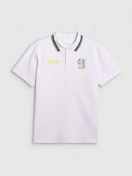 4F Koszulka polo regular męska 4F x Robert Lewandowski - biała XL. Białe koszulki polo 4F, m, bez wzorów, z bawełny, bez kołnierzyka, bez ramiączek. Za 129.99 zł.