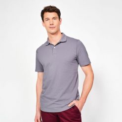 Koszulka polo do golfa z krótkim rękawem męska Inesis MW100. Szare koszulki polo INESIS, m, bez wzorów, z bawełny, bez kołnierzyka, bez ramiączek. Za 34.99 zł.