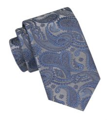 Krawat Męski - Alties - Odcienie Szarości i Srebra, Wzór Paisley. Szare krawaty i muchy Alties, bez wzorów, z tkaniny. Za 49.00 zł.