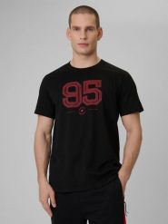 4F T-shirt regular z nadrukiem męski - czarny L. Czarne t-shirty 4F, l, bez wzorów, z bawełny, bez kołnierzyka, bez ramiączek. Za 69.99 zł.