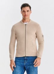 PAKO LORENTE - Rozpinany kardigan w kolorze beżowym. Brązowe swetry rozpinane Pako Lorente, na jesień, m, bez wzorów, z bawełny, bez kołnierzyka, bez ramiączek. Za 399.99 zł.