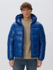 Pikowana kurtka z kapturem - niebieski. Niebieskie kurtki Reserved, l, bez wzorów, z tkaniny, z kapturem. Za 329.99 zł.