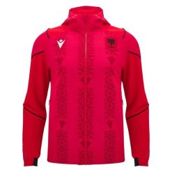 Kurtka dresowa z kapturem Albania Anthem. Czerwone kurtki Macron, xl, bez wzorów, z dresówki, z kapturem. Za 379.00 zł.
