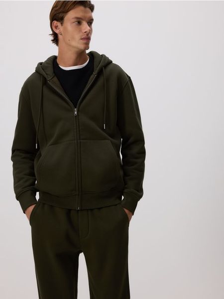 Bluza z kapturem - ciemnozielony. Zielone bluzy z kapturem Reserved, l, bez wzorów, z bawełny, z kapturem. Za 129.99 zł.