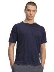 Under Armour Koszulka sportowa "Tech" w kolorze granatowym rozmiar: M. Niebieskie t-shirty sportowe Under Armour, bez wzorów, z materiału, bez ramiączek, outdoorowe. Za 101.70 zł.