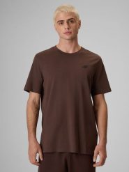 4F T-shirt regular gładki męski - brązowy L. Brązowe t-shirty 4F, l, bez wzorów, z bawełny, bez kołnierzyka, bez ramiączek. Za 49.99 zł.