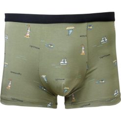 Bokserki Obcisłe, Oliwkowe w Latarnie, Statki, Bawełniane, Majtki z Elastanem -ALTIES. Zielone bokserki Alties, l, bez wzorów, z bawełny. Za 35.00 zł.