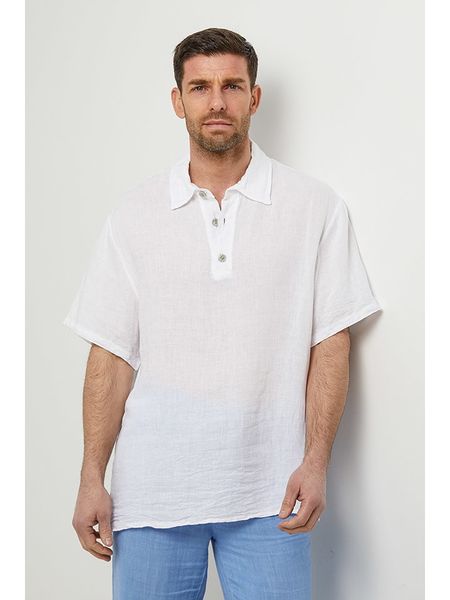 Rodier Lin Lniana koszulka polo w kolorze białym rozmiar: XL/XXL. Białe koszulki polo Rodier Lin, xl, bez wzorów, ze lnu, bez kołnierzyka, bez ramiączek. Za 144.92 zł.